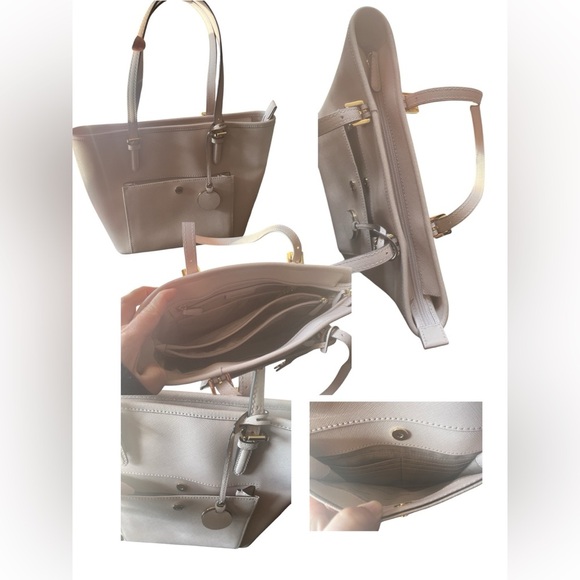 NWOT Michael Kors Ecru Cream Leather Jet Set Large Snap Pocket Tote Bag NEW - Picture 3 of 5